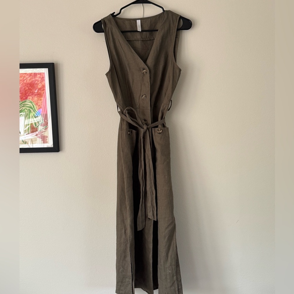 Mango Linen  V-Neck Midi Sundress